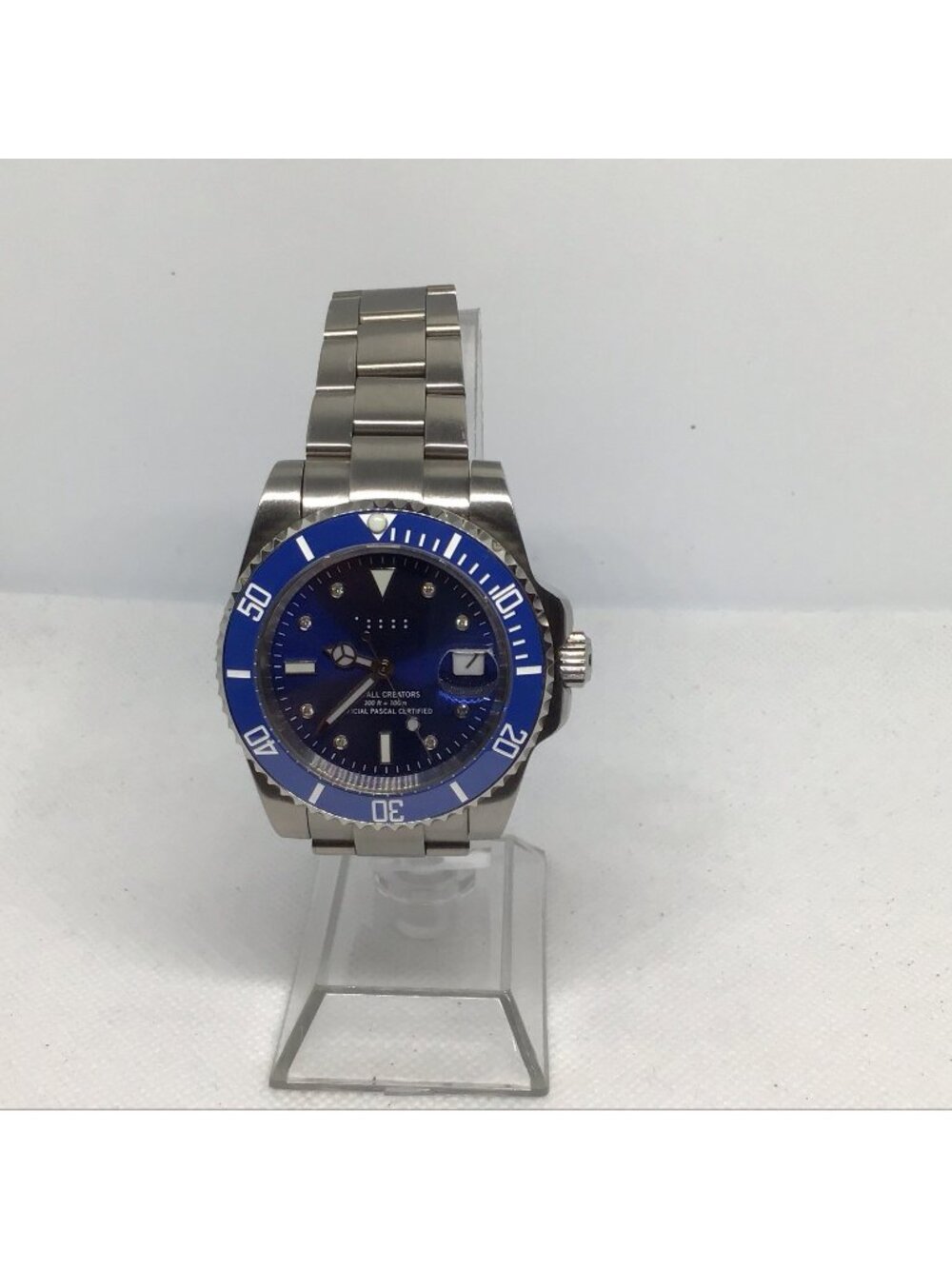 Paul Pascal Diver 300m Mens Blue Dial Bezel Date Stainless Steel Watch 43mm